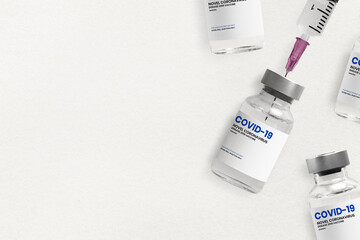 Wall Mural - Vaccine vial mockup with a needle syringe background