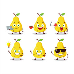 Canvas Print - Yellow pear cartoon character with various types of business emoticons