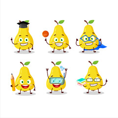 Wall Mural - School student of yellow pear cartoon character with various expressions