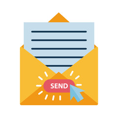 Poster - Digital marketing envelope with send button flat style icon vector design