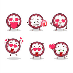 Wall Mural - Slice of mangosteen cartoon character with love cute emoticon