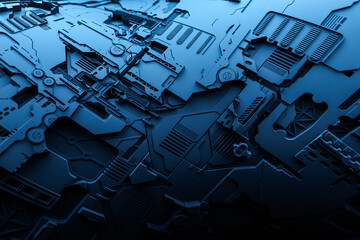 Poster - 3d illustration of a realistic model of a robot or blue cyber armor. close-up equipment for mining c