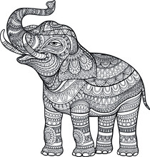 Doodle Coloring Elephant Lifted Trunk