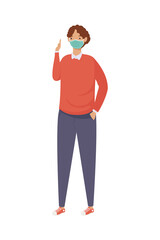 Poster - covid prevention, man wearing medical mask isolated icon