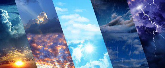 photos of sky during different weather, collage. banner design