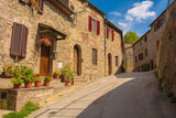 Fototapeta Uliczki - Historic residential buildings in the medieval village of San Lorenzo a Merse near Monticiano in Siena Province, Tuscany, Italy
