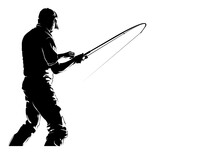Fly Fisherman Fishing.graphic Fly Fishing.clip Art Black Fishing On White Background - Vector
