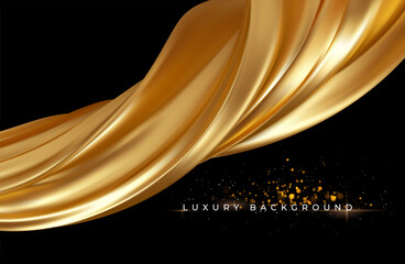gold metallic silk flowing wave luxury trendy background. background for presentation, brochure, boo