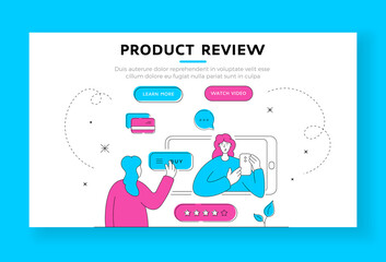 Poster - Product review landing page banner template. Flat line vector illustration