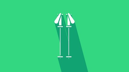 Poster - White Ski poles icon isolated on green background. Extreme sport. Skiing equipment. Winter sports icon. 4K Video motion graphic animation.