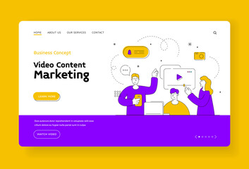 Poster - friends watching videos and leaving comments online. website banner. flat line vector illustration
