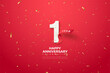 1st anniversary with numbers and curved red ribbon.