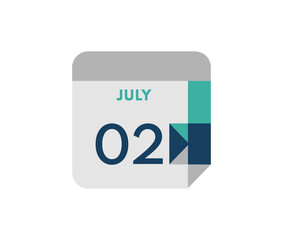 July 2 flat daily calendar date, 2 July Single Day Calendar  Icon 