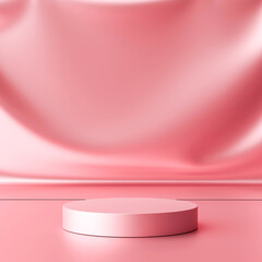 Luxury pink product background stand or podium pedestal on advertising display with blank backdrops. 3D rendering.