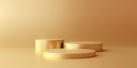 Leinwandbilder - Gold product background stand or podium pedestal on advertising display with blank backdrops. 3D rendering.