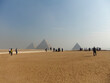Pyramids of Giza in Cairo with heat haze over the desert. The oldest of the Seven Wonders of the Ancient World.
