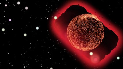 Wall Mural - Isolated black background. Futuristic red abstract planet with magnetic field during storm. Satellite view. 3d illustration. The concept of modern business and technology. 4k UHD 3840x2160.