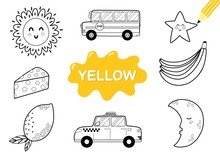 Color The Elements In Yellow. Coloring Page For Kids. Educational Material For School And Preschool. Vector Illustration 