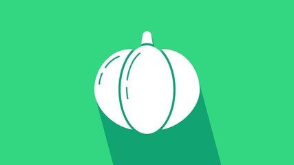 Poster - White Pumpkin icon isolated on green background. Happy Halloween party. 4K Video motion graphic animation.