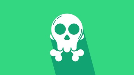 Canvas Print - White Skull on crossbones icon isolated on green background. Happy Halloween party. 4K Video motion graphic animation.