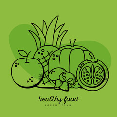 Wall Mural - Healthy food hand draw and line style icon set vector design