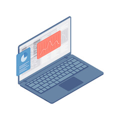 Poster - Cartoon laptop with financial chart and graph