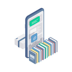 Poster - Cartoon smartphone with mobile app and books