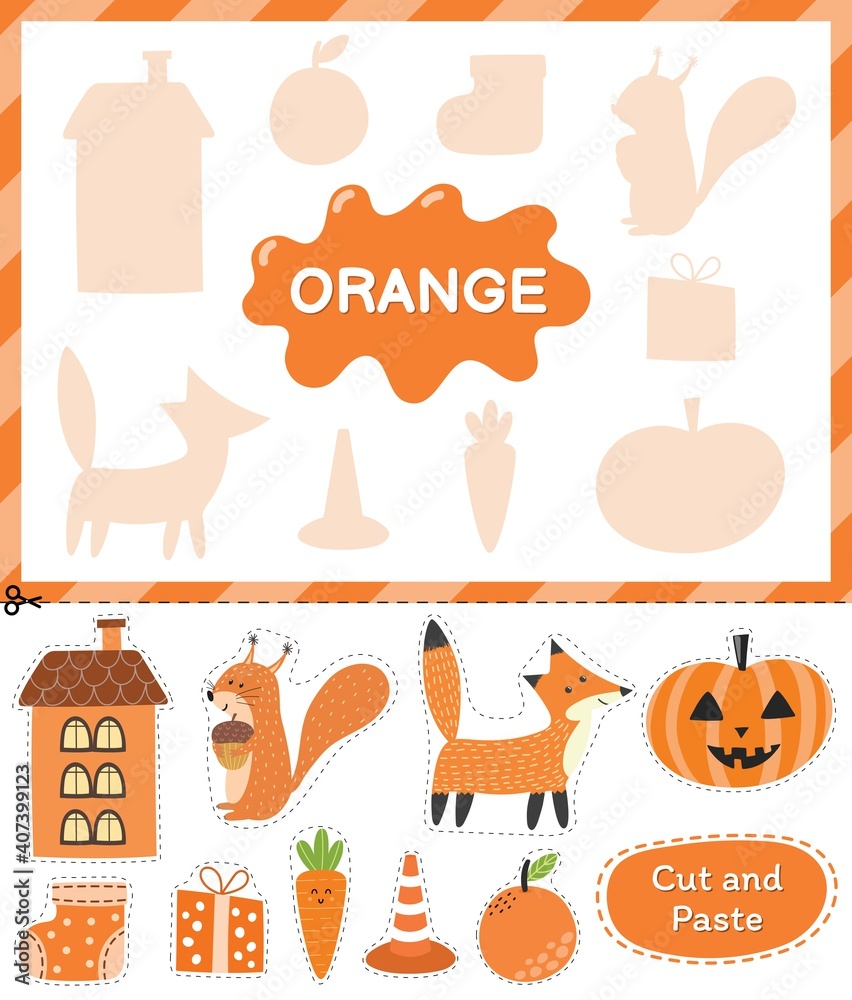 Orange color. Cut the elements and match them with the right shadows ...