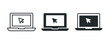 Laptop with pointer, cursor laptop icon with cursor, screen mobile computer, search click mouse, Display Notebook personal 