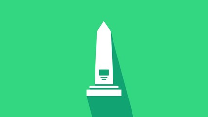 Canvas Print - White Washington monument icon isolated on green background. Concept of commemoration, DC landmark, patriotism. 4K Video motion graphic animation.