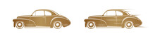 Golden Classic Car Silhouette On White Background. Vintage Car Icon For Logo, Badge Or Lable Design.