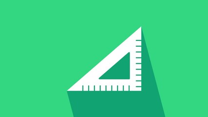 Poster - White Triangular ruler icon isolated on green background. Straightedge symbol. Geometric symbol. 4K Video motion graphic animation.