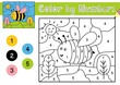 © juliyas - Color by number game for kids. Coloring page with a cute bee. Printable worksheet with solution for school and preschool. Learning numbers activity. Vector illustration