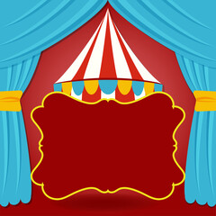 Canvas Print - Circus Tent With Space For Text And Blue Curtains On Red Background.