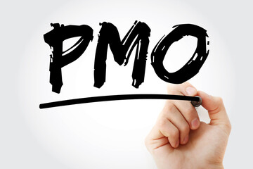 Poster - pmo - project management office acronym with marker, business concept background