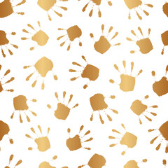 Poster - abstract gold seamless pattern. golden handprint. repeated happy hand print. funny background for de