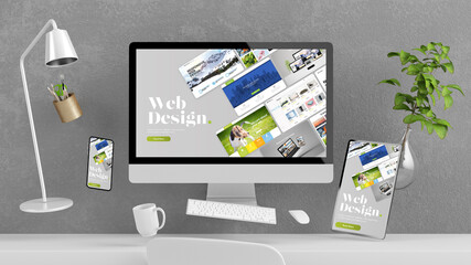 Wall Mural - Floating devices on desktop