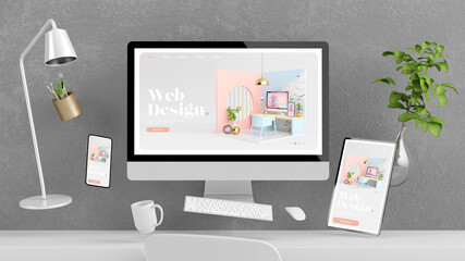 Wall Mural - Floating devices on desktop