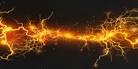 realistic lightning bolts on a black transparent background. the charge of energy is powerful.accumu