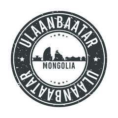  Ulaanbaatar, Mongolia Skyline Stamp. Round Postmark Icon City Design. Seal Vector Landmark Travel Badge.