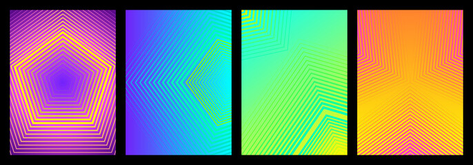 Wall Mural - collection background linear pentagon blend from thin to thick. colorful gradient lines. composition