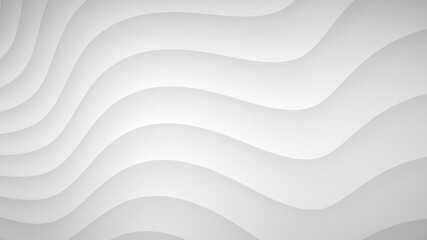 Abstract background of wavy curved stripes with shadows in white and gray colors