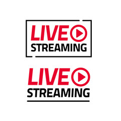 Poster - Live streaming icon vector sticker isolated set, broadcasting online video modern label emblem design red black color, television ribbon sticker idea