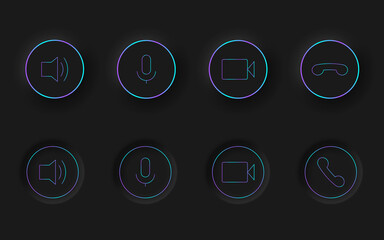 Fototapete - Black buttons in Neomorphism design style. Communication buttons set modern buttons. Vector