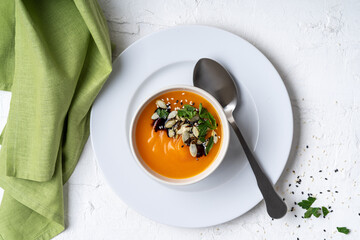 Wall Mural - Pumpkin soup with pumpkin seeds on top