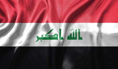 Wall Mural - Iraq flag wave close up. Full page Iraq flying flag. Highly detailed realistic 3D rendering