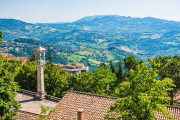 Wall Mural - San Marino, UNESCO World Heritage, located on the highest of Monte Titano's summits, symbol of freedom and independence. Downtown and defensive wall