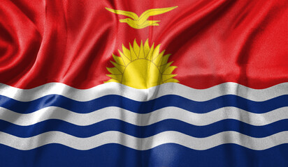 Wall Mural - Kiribati flag wave close up. Full page Kiribati flying flag. Highly detailed realistic 3D rendering