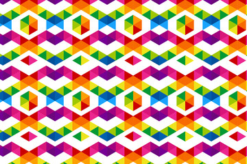 Poster - Colorful triangles and hexagons. Seamless pattern. Abstract geometric style with white background.