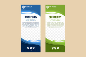Poster - Set of Bright one color web banners with space for photo collage. Abstract curve style use green and blue. Colored Banner Design.